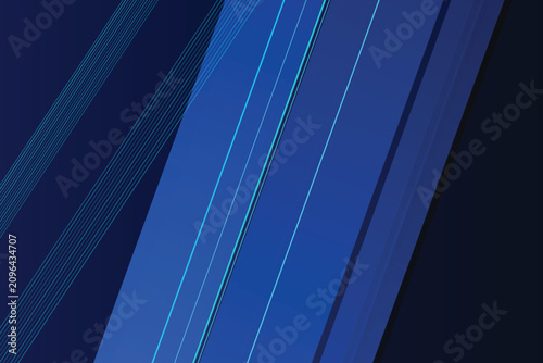Schilderij op canvas Parallel blue slatted light streaks on dark background, slats