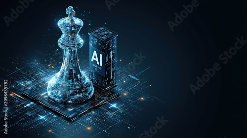 Ai agent business strategist chess piece concept glowing digital king representing intelligent