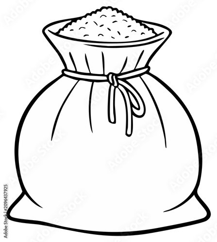Sack filled with grain or seeds in black and white outlined illustration for educational purposes