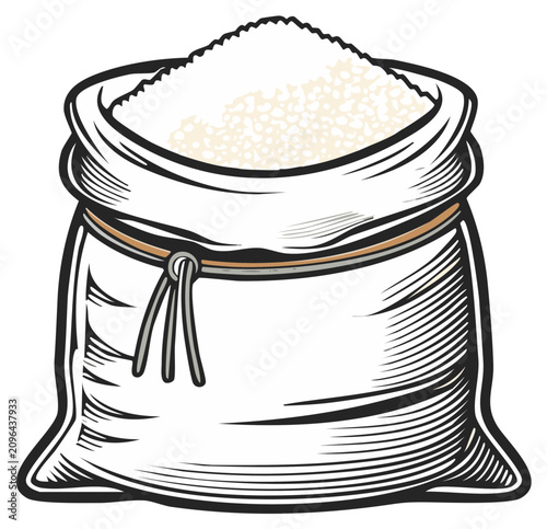 Illustration of a Bag Filled with Granulated Sugar, Vintage Engraving