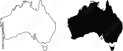 Quadro su tela Australia continent map outline and vector illustration