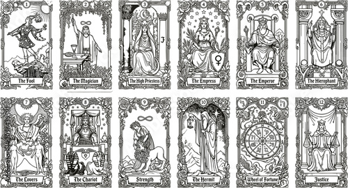 Photos Major arcana tarot cards vector set featuring esoteric occult symbols mystic ill