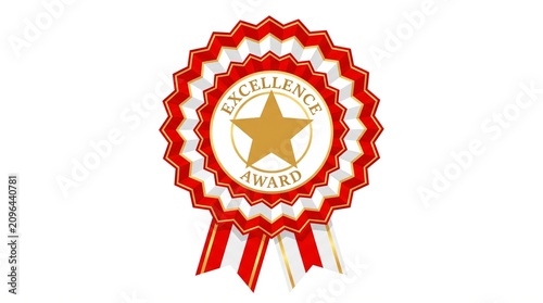 Red and Gold Excellence Award Ribbon Badge Graphic with Star Symbol for Celebrating Outstanding Professional Achievement and Success