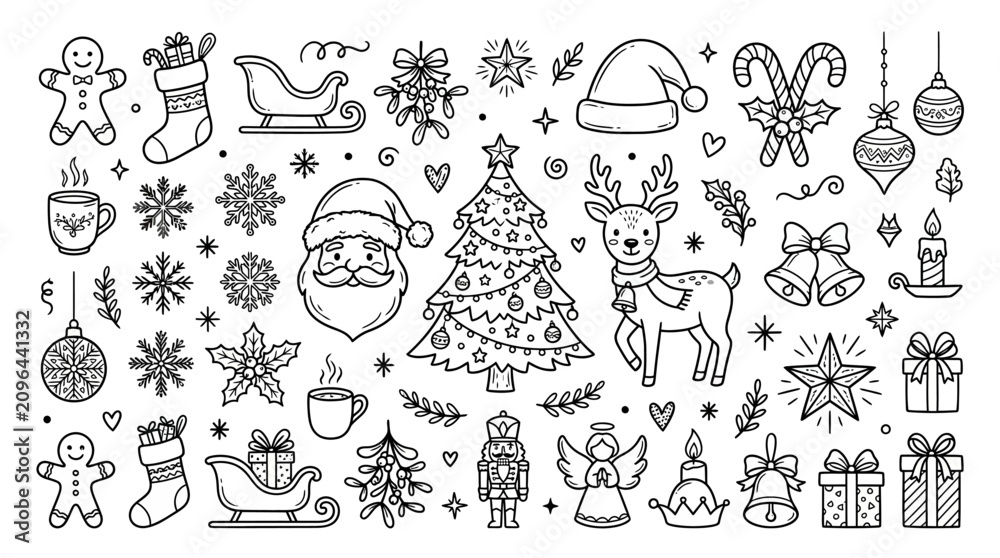 Obraz premium Hand Drawn Christmas Doodles Collection Festive Holiday Elements.