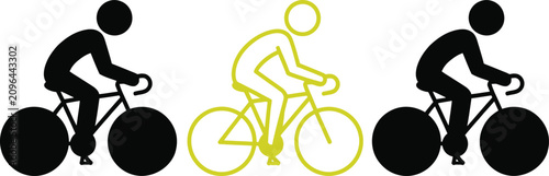 Konstfotografi Three people riding bicycles in a row vector illustration