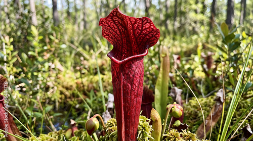 Crimson pitcher plant, nepenthes, close-up, nature