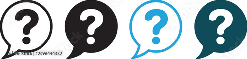 Foto Question mark vector icon set featuring help signs, speech bubbles and chat question symbols for communication, customer support, user assistance and interface design concepts in modern vector styles