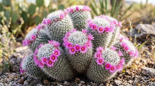 Pink flowering cactus plant close-up flowers