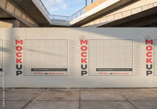 Billboard Hoarding Fence on Street Mockup