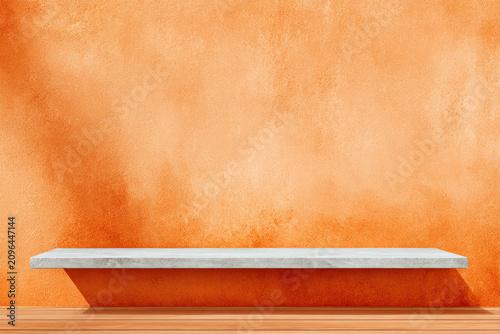 Empty Floating Shelf Mockup Mounted on a Minimal Orange Wall