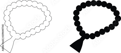 Tableau sur toile Black silhouette and outline of traditional prayer beads rosary icon for religious islam practice and spiritual meditation