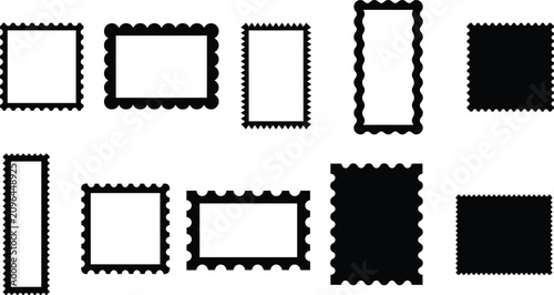 Collection of various blank postage stamp templates with different shapes and sizes