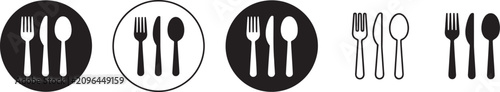 Foto Spoon and fork icon vector set featuring spoon, fork and knife restaurant symbols in outline, solid and colored styles for dining, food service, hospitality and menu design concepts