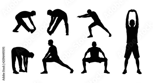 Картината върху платно Human Figures In Stretching Poses Black Silhouette