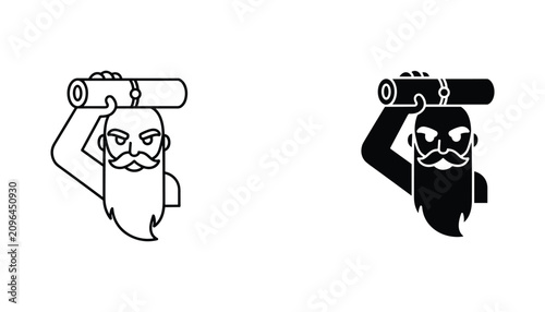 Fotografi Old man with scroll vector icon isolated on white Black and white outline line a