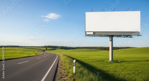 Billboard on roadside with blank space against scenic landscape
