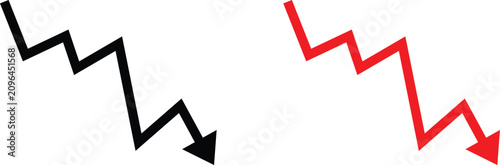Tableau sur toile Declining trend arrows in black and red visualizing negative performance and mar
