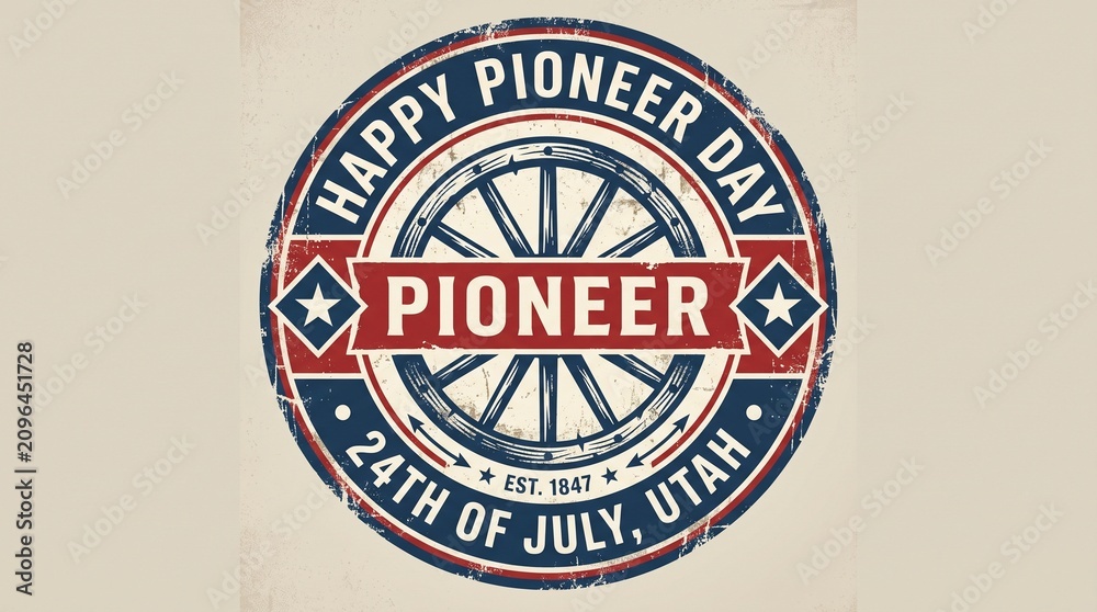 Obraz premium Vintage Patriotic Pioneer Day Celebration Badge
