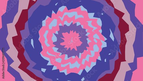 Canvas-taulu Intricate circular mandala pattern featuring rhythmic jagged waves in shades of pink blue and deep purple for spiritual or meditative design