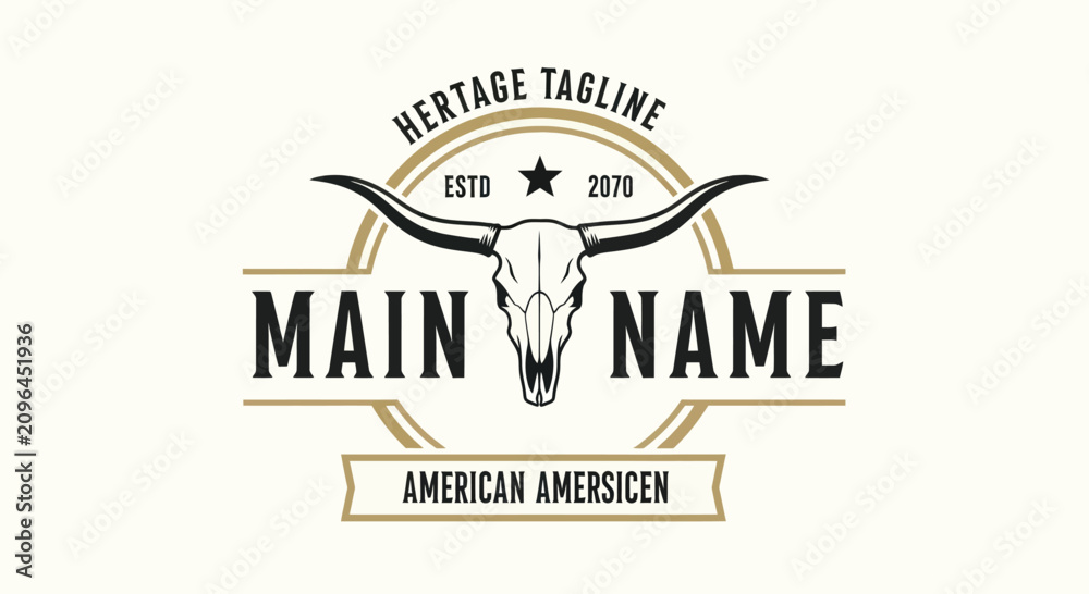 Obraz premium Vintage Western Style Logo with Bull Skull and Heritage Tagline.
