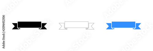 Modern decorative ribbon banner set with black and blue color options isolated on transparent background, Vector