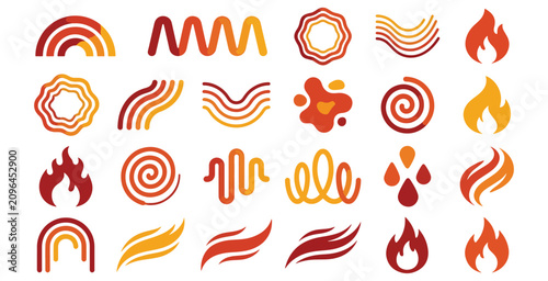 Set of abstract fire and heat energy symbols. modern graphic design elements for branding.