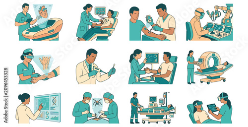 Advanced medical technology and healthcare professional practices featuring digital surgical assistance.