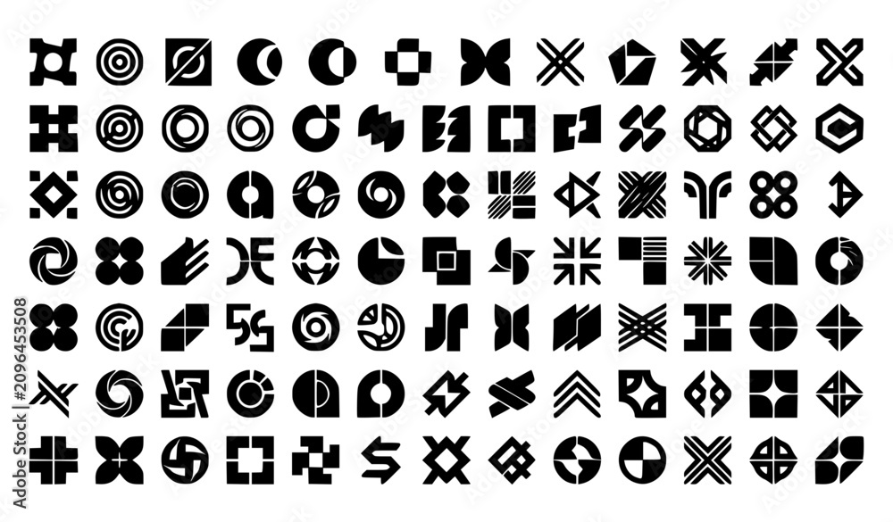 Fototapeta premium 55 Abstract Geometric Logo Marks Set – Premium Minimal Black Vector Symbols Collection