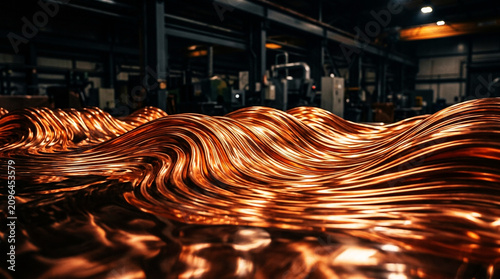 Industrial Copper Wires in Wave Pattern at Metal Factory