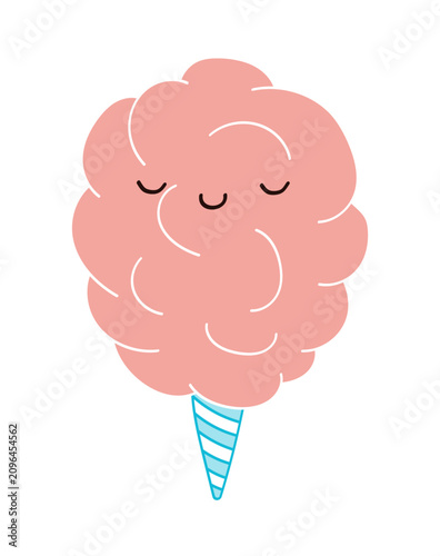 Pink cotton candy with cute face illustration isolated. Cartoon character. Sw...
