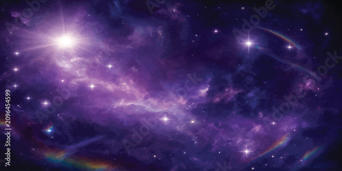 Tableau sur toile Deep purple cosmic galaxy with bright shining stars universe astronomy astrophys