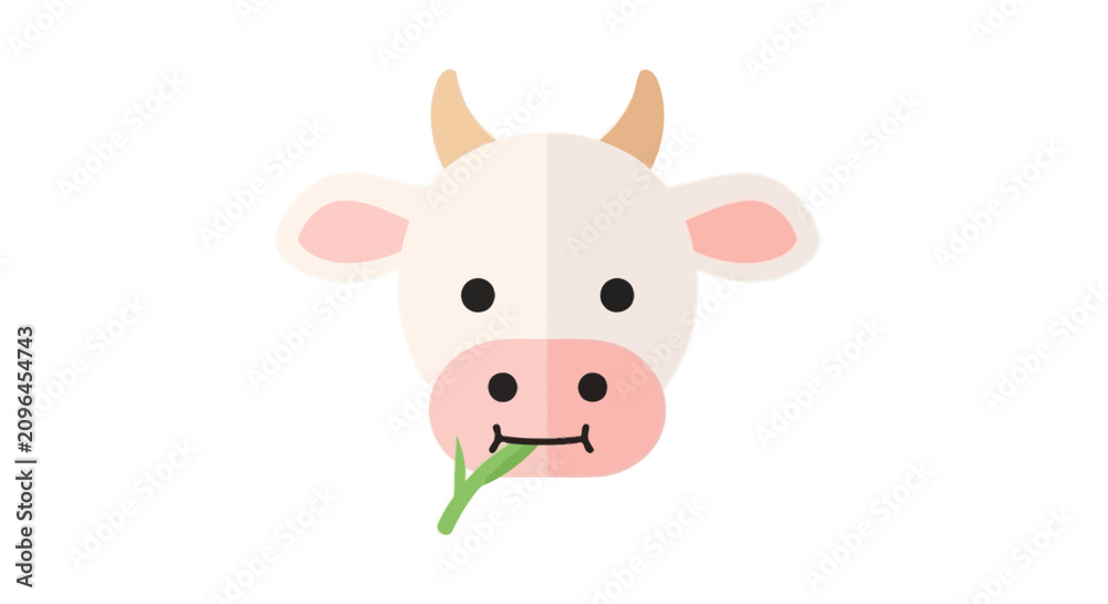 Fototapeta premium Cute cow head vector illustration eating grass on white background
