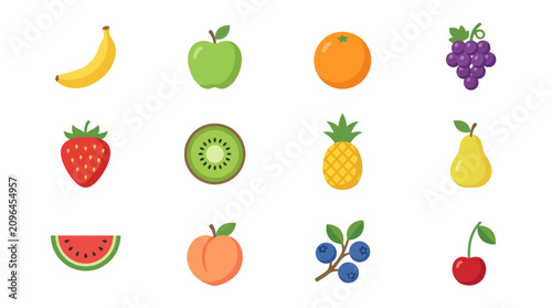 Tableau sur toile Collection of Fresh Fruits and Berries Isolated on White Background