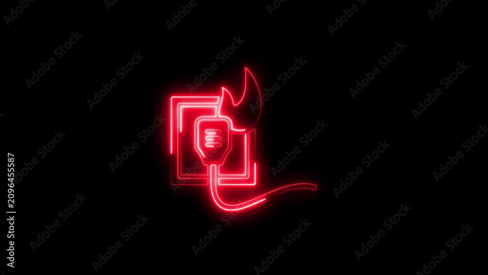 Fototapeta premium Red neon devil head with flame and cord