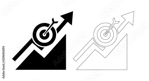 Business growth target achievement illustration black and white vector graphic for strategic planning concepts