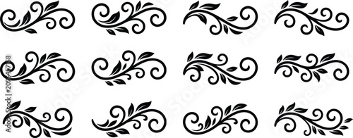 Bild auf Leinwand A assortment of twelve graceful floral flourish ornaments and adorning scroll designs for imaginative projects