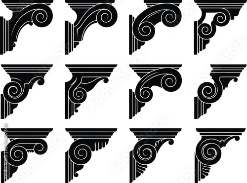 Cuadro en lienzo A assortment of twelve diverse vintage architectural corbel designs displayed in black silhouette