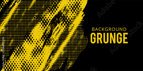 Grunge Style Dirty Black and Yellow Abstract Background with Halftone Effect. Sports Background with Brush Stroke Illustration.
