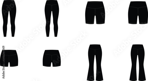Foto Set of black womens athletic leggings, biker shorts, and yoga pants technical fa