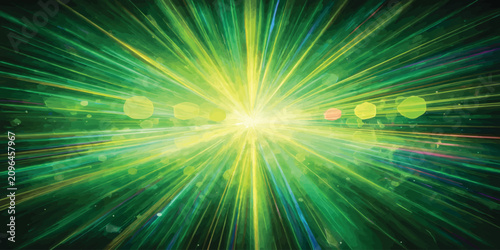 Tableau sur toile Abstract green light burst with high speed motion streaks and lens flare abstrac