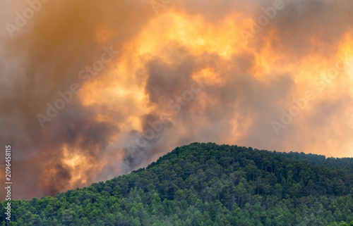 Extreme Wildfire Smoke Over Spanish Countryside During Heatwave - Madrid