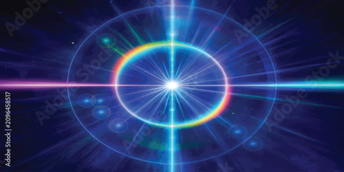 Fotografía Abstract blue circular light burst with laser beams and lens flares abstract bac