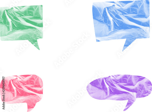 Colorful crumpled plastic speech bubbles