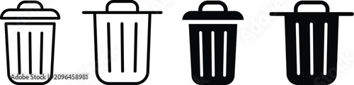 Photography Trash Bin Delete Erase Icon Set Vector Illustration
