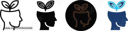 Four Stylized Head Silhouettes With Sprouting Leaf Symbols