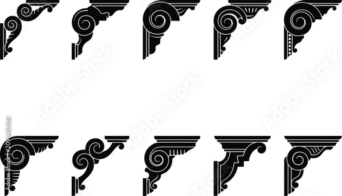 фотографія A array of ten adorning architectural corbel and bracket silhouettes in black