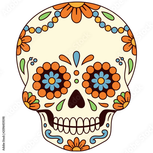 Intricate Floral Sugar Skull Calavera Illustration