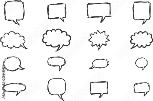 Hand drawn speech bubble collection for communication and dialogue graphics