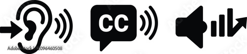 Fotografie Black icons for sound, hearing and subtitles