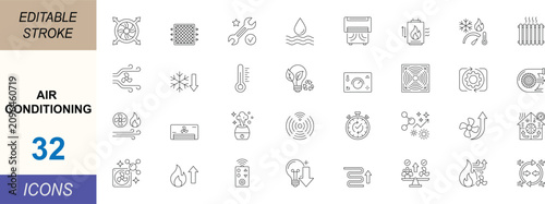 Cuadro en lienzo Air conditioning line icon set